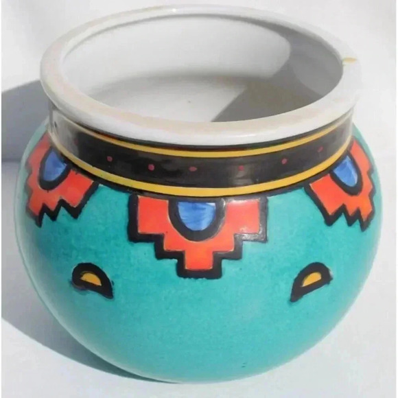 Ecco Terra China Art Pottery Southwest Design Aqua Porcelain Jardiniere Planter - Picture 3 of 5